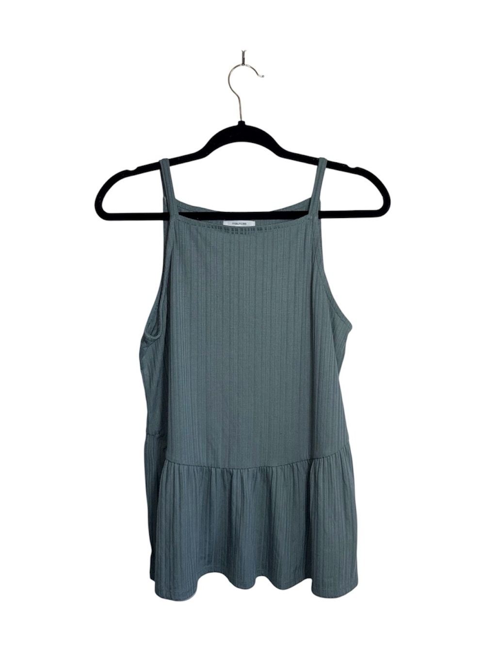 Maurices Solid Peplum Tank Top Sage Green Ribbed Spaghetti Strap Medium Women’s